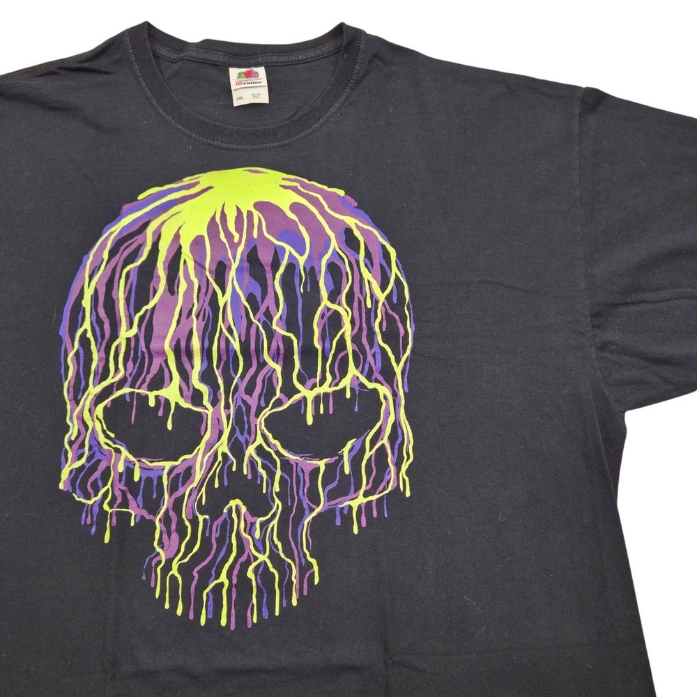Black Light UV Glow Dripping Skull Graphic Tee‎ Shirt Mens 2XL